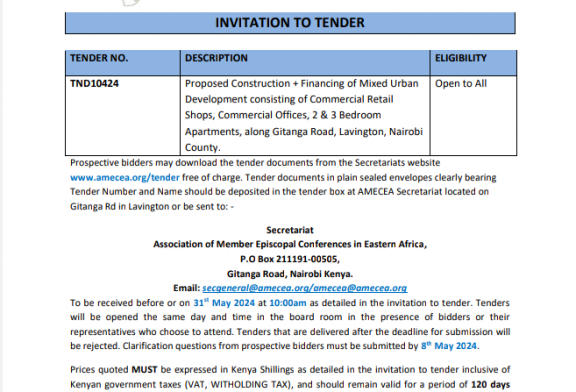 Proposed Construction + Financing of Mixed Urban Development, along Gitanga Road, Lavington, Nairobi County